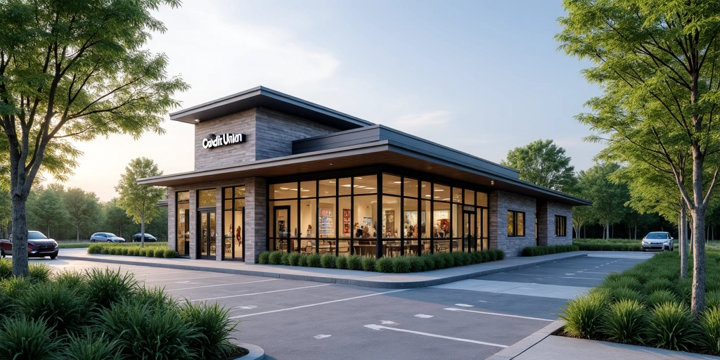 A welcoming exterior shot of the Steinbach Credit Union branch, with a clear sign and inviting entrance.