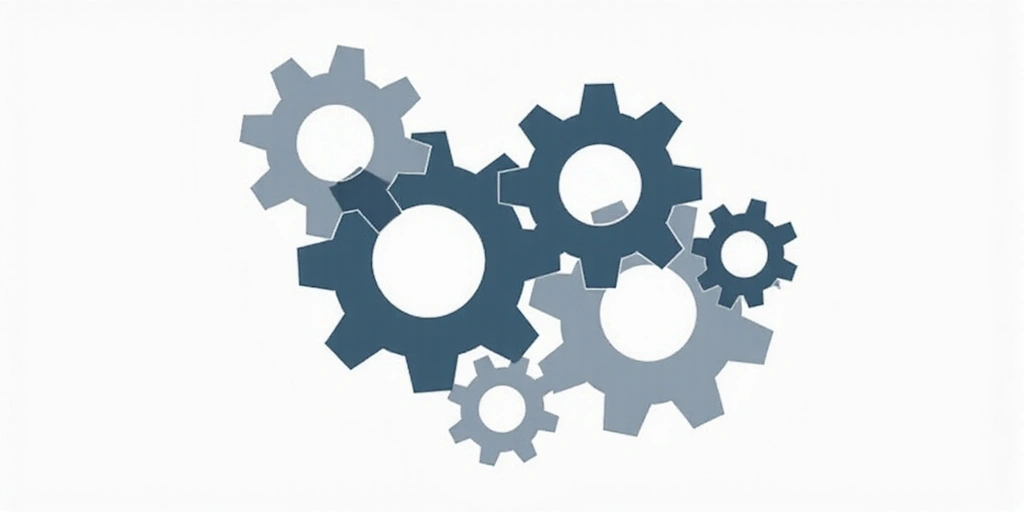 A stylized graphic depicting interconnected gears, symbolizing collaboration and efficient processes at a credit union.