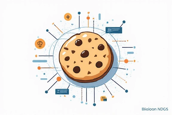 Illustration of a cookie and digital data flow