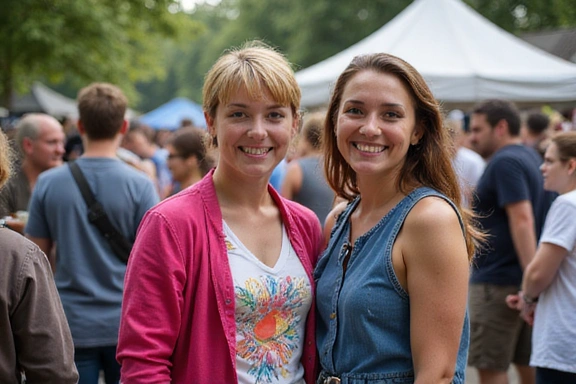 People gathering in a community event, smiling and interacting.